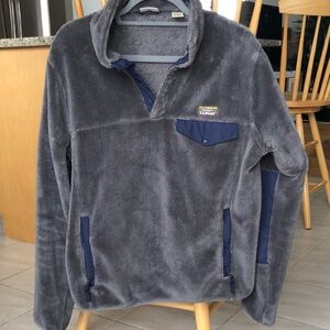 Men’s LLBean Hi-Pile Fleece Pullover. Medium Regular. Grey & Navy